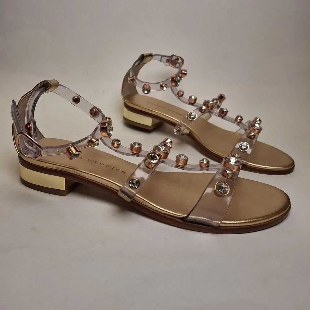 Sophia Webster Gold Dina Flat Sandal Women US5.5/ 36 Gem Studded Summer Vacation